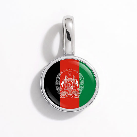 Flag charm Afghanistan – round silver