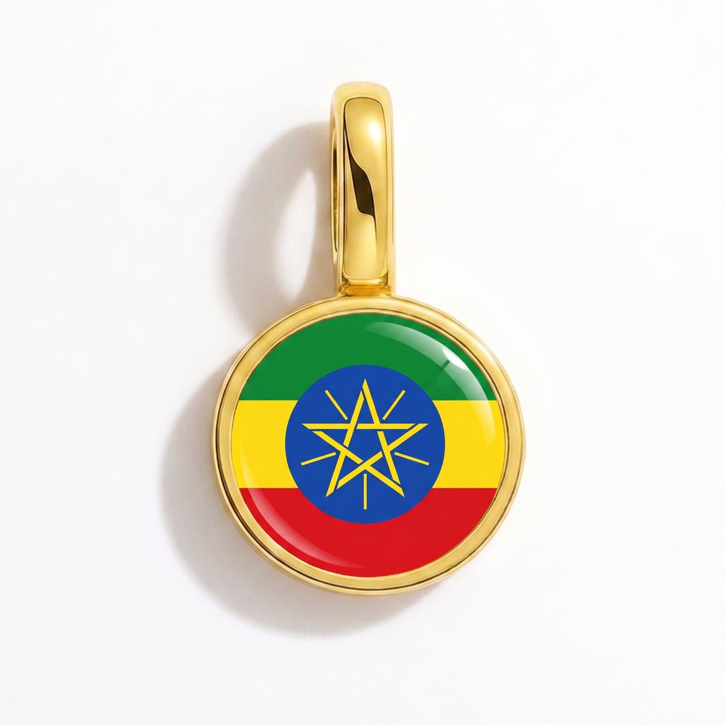 Flag charm Ethiopia – round gold