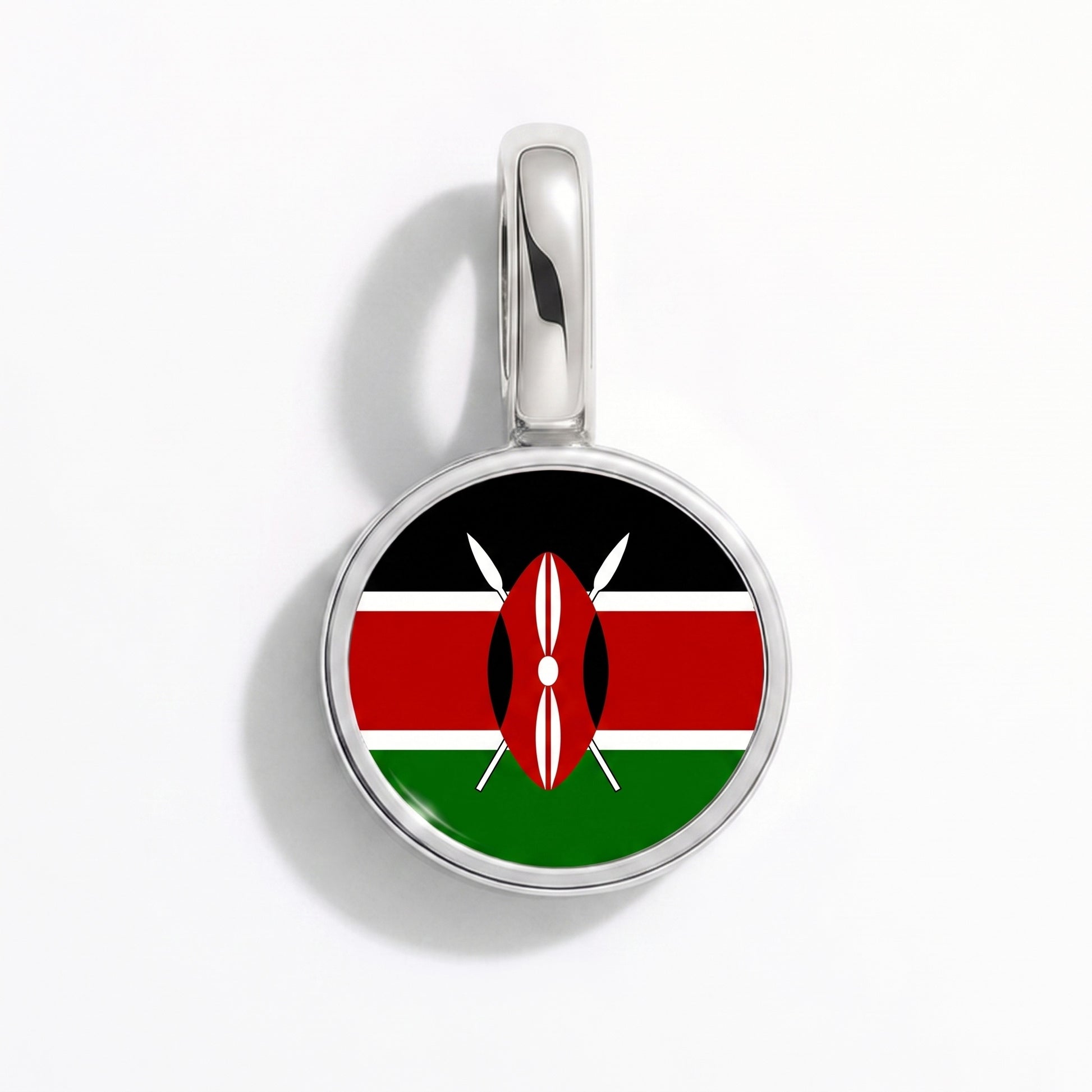 Flag charm Kenya – round silver