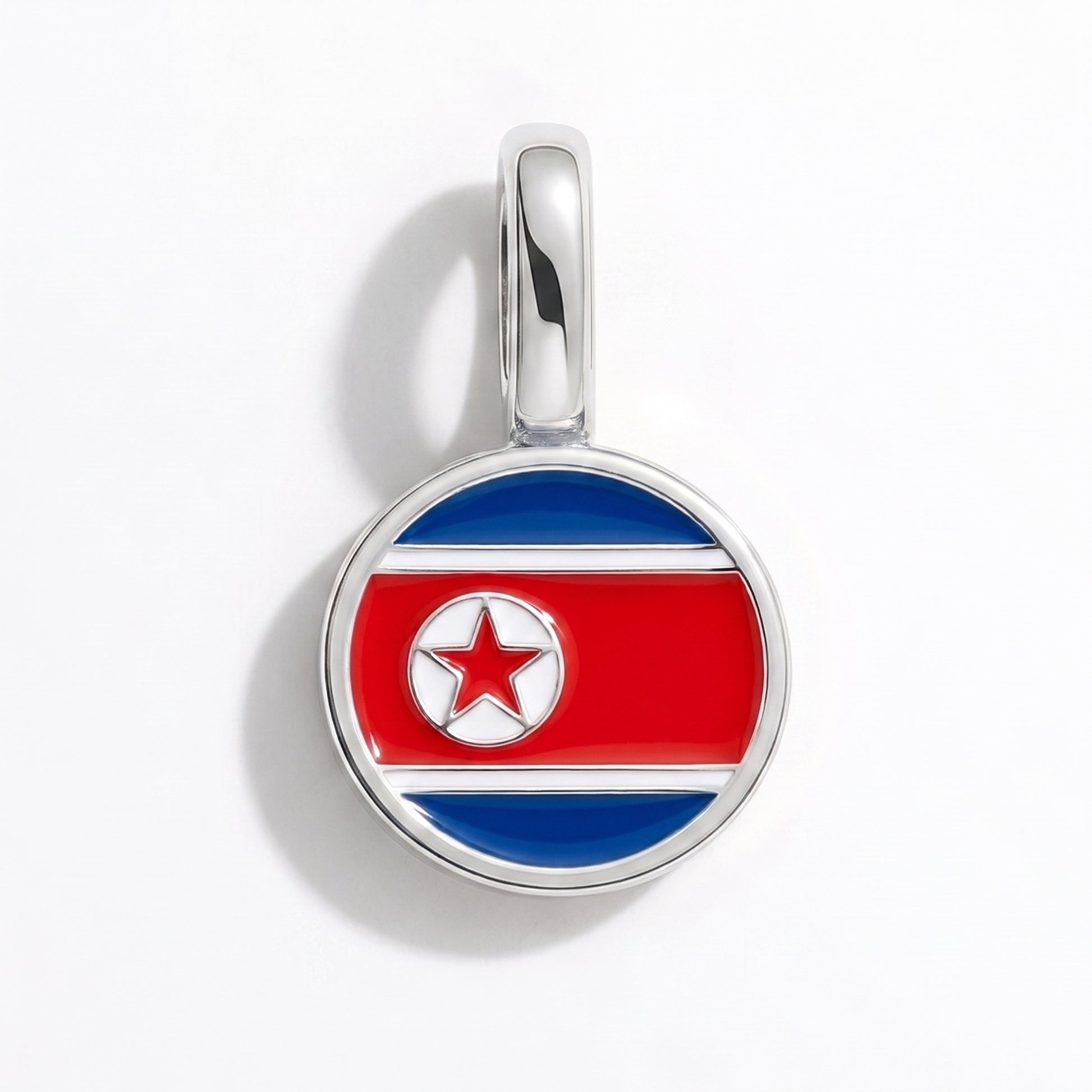 Flag charm North Korea – round silver