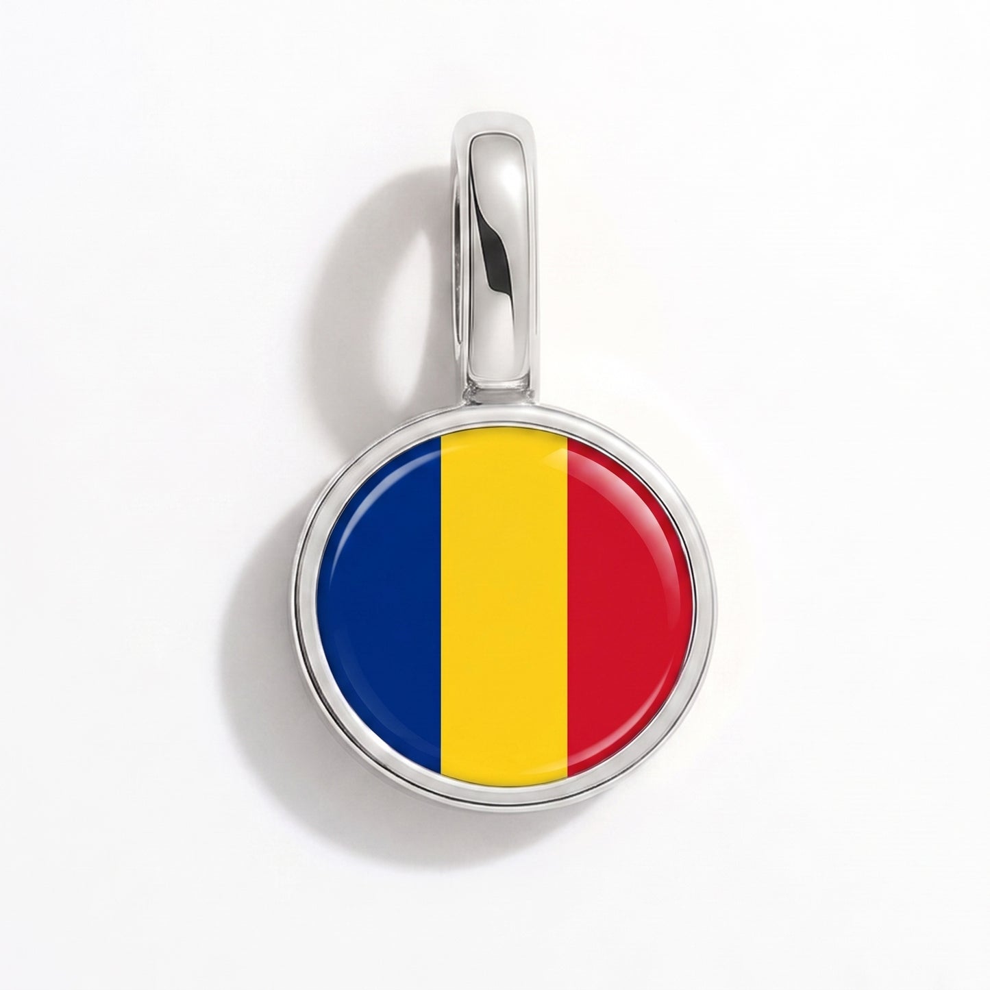 Flag charm Romania – round silver