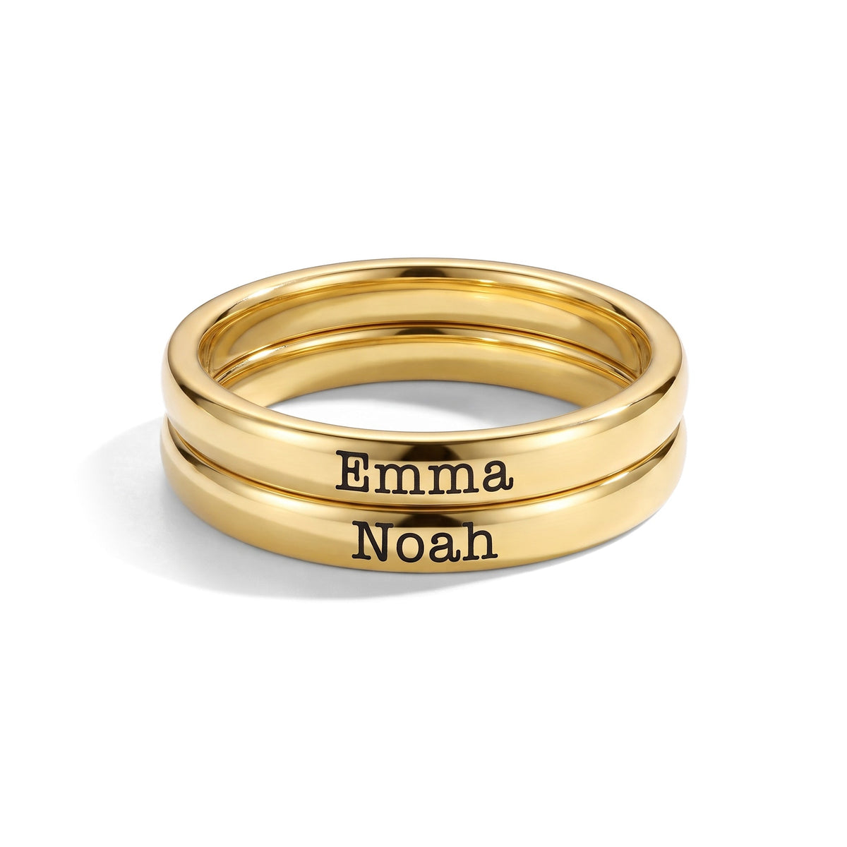 Tiny Stackable Name Ring – Gold – 2 rings stacked