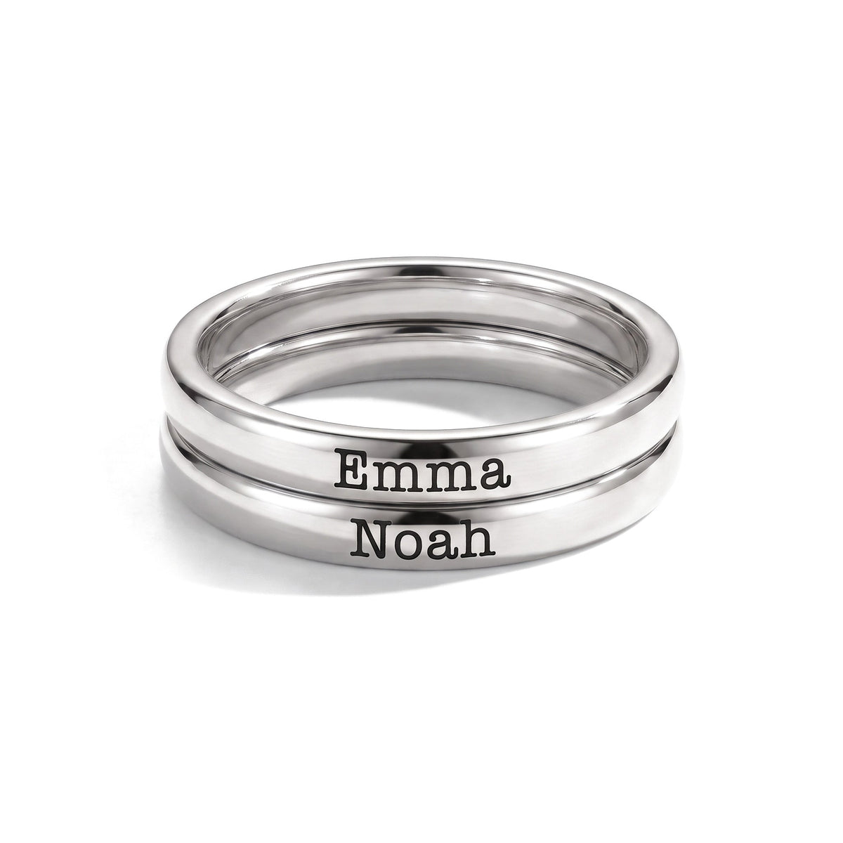 Tiny Stackable Name Ring – Silver – 2 rings stacked