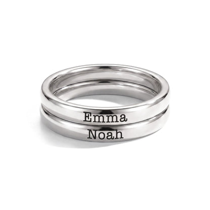 Tiny Stackable Name Ring – Silver – 2 rings stacked