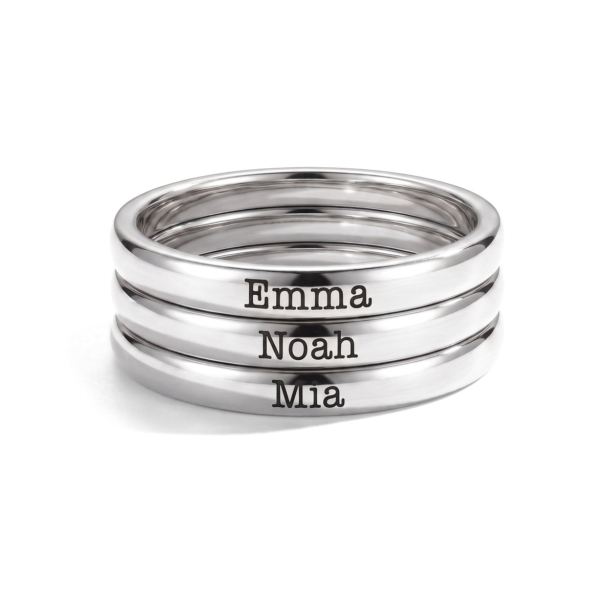 Tiny Stackable Name Ring – Silver – 3 rings stacked