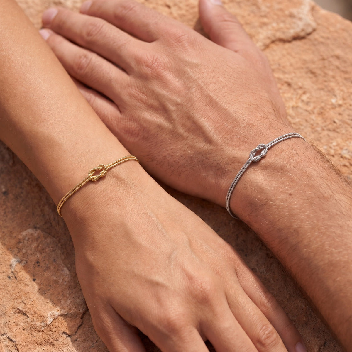 Forever Knot Bracelet – Gold & Silver – worn, close-up