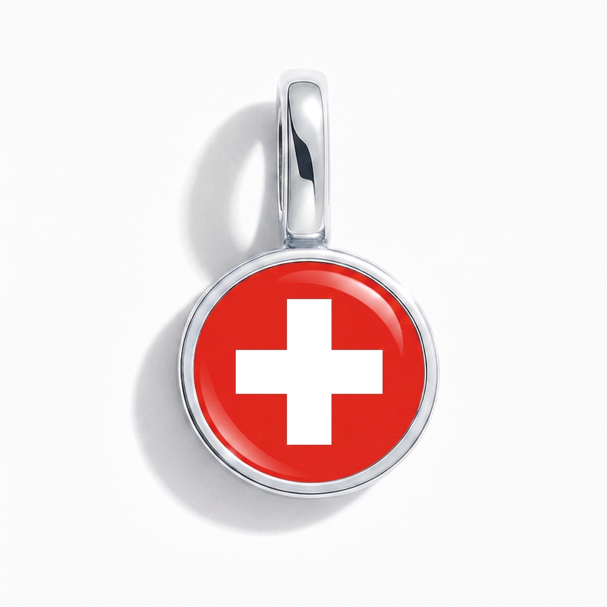 Flag charm Switzerland – round silver
