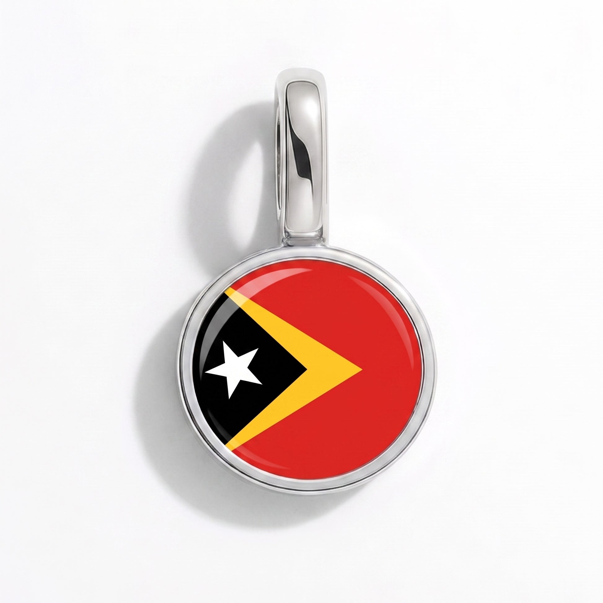Flag charm Timor-Leste – round silver