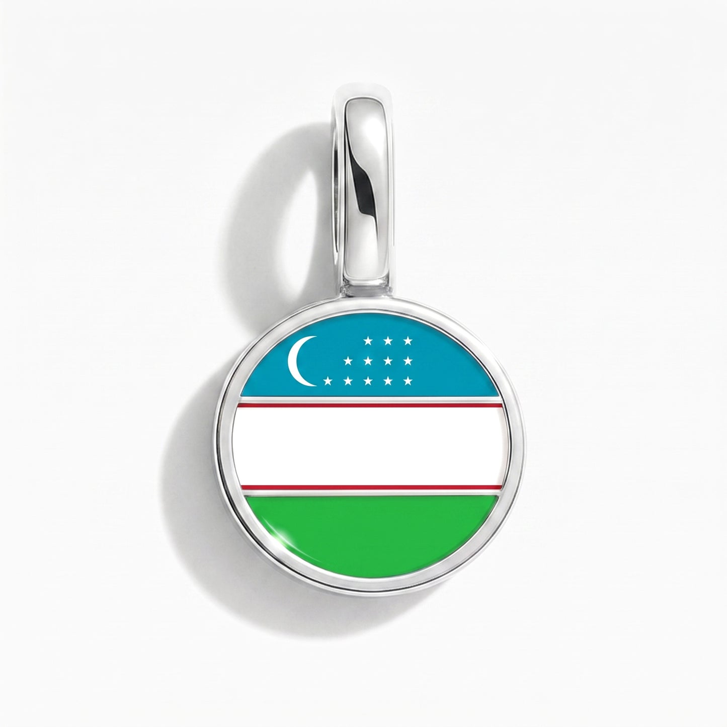 Flag charm Uzbekistan – round silver